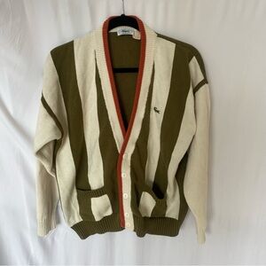 IZOD LACOSTE GREEN/BEIGE BUTTON UP SWEATER-Size M